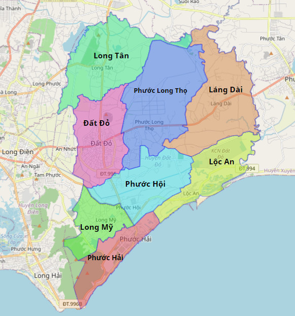 bản đồ hành chính huyện Đất Đỏ