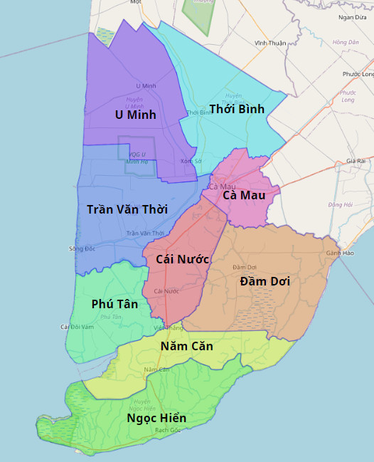 Bản đồ hành chính Tỉnh Cà Mau