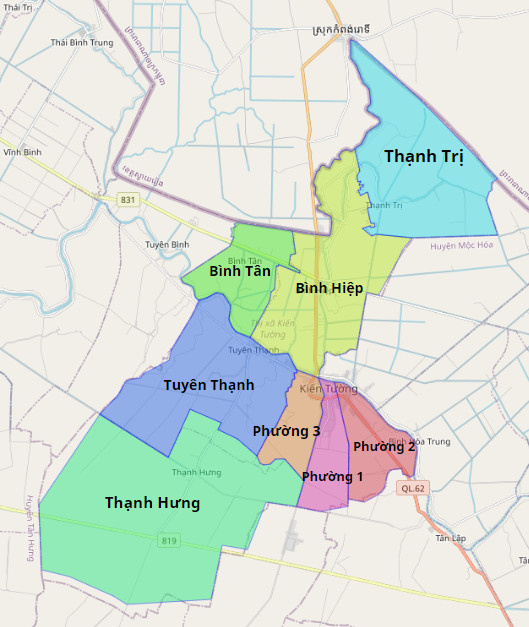 Bản đồ hành chính thị xã Kiến Tường