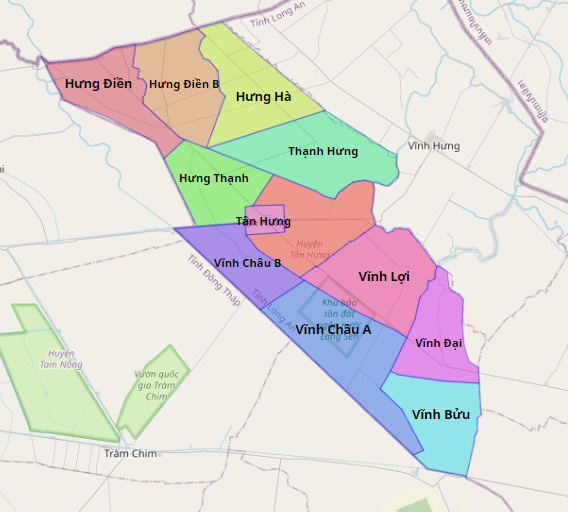 Bản đồ hành chính huyện Tân Hưng