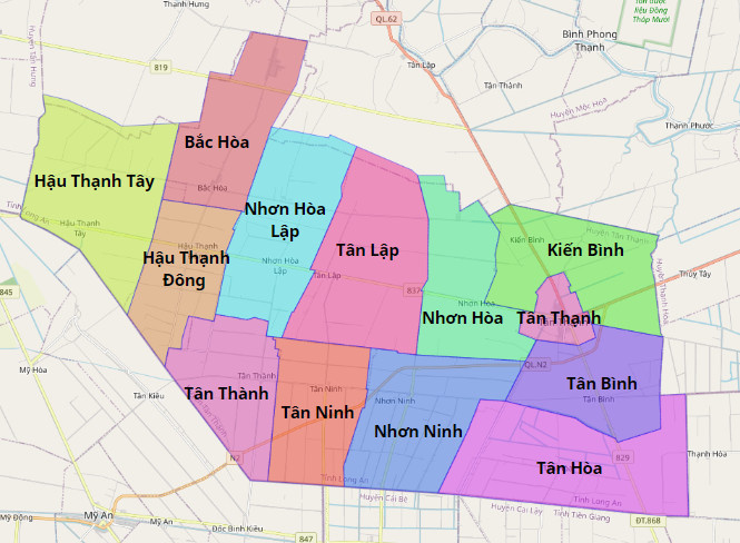 Bản đồ hành chính huyện Tân Thạnh