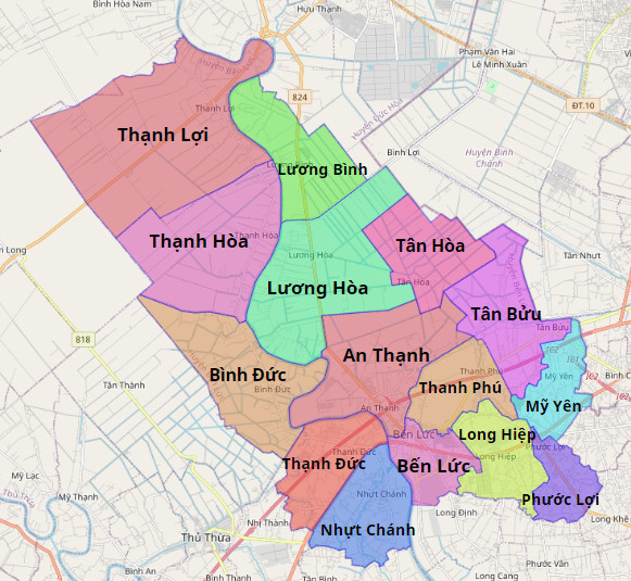Bản đồ hành chính huyện Bến Lức