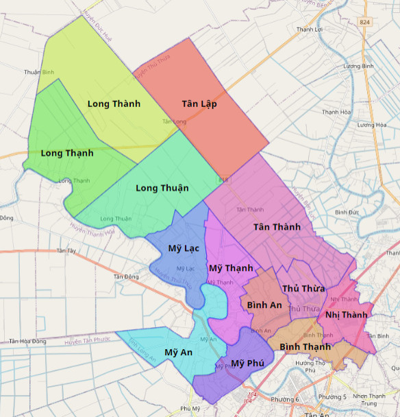 Bản đồ hành chính huyện Thủ Thừa