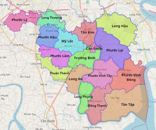 Bản đồ hành chính huyện Cần Giuộc