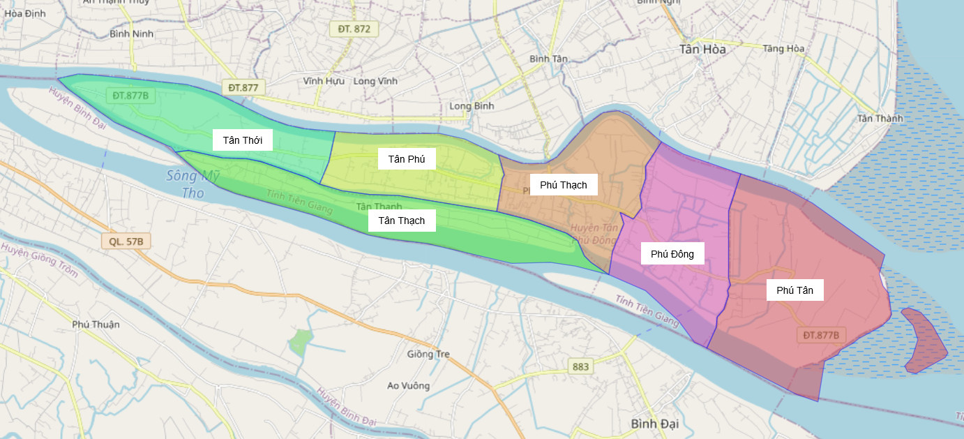 Bản đồ hành chính huyện Tân Phú Đông
