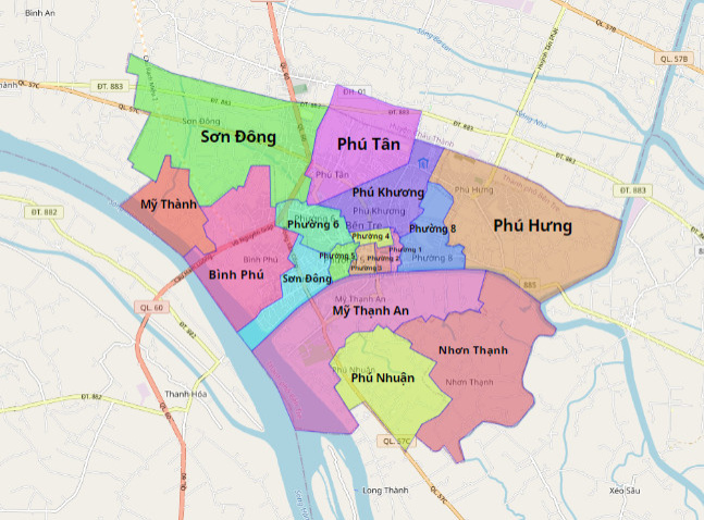 bản đồ hành chính thành phố bến tre