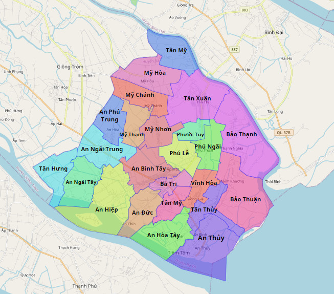 Bản đồ hành chính Ba Tri .  huyện