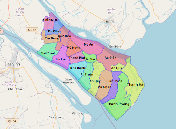 Bản đồ hành chính huyện Thạnh Phú