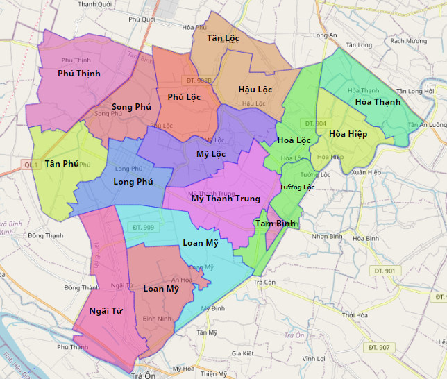 Bản đồ hành chính huyện Tam Bình