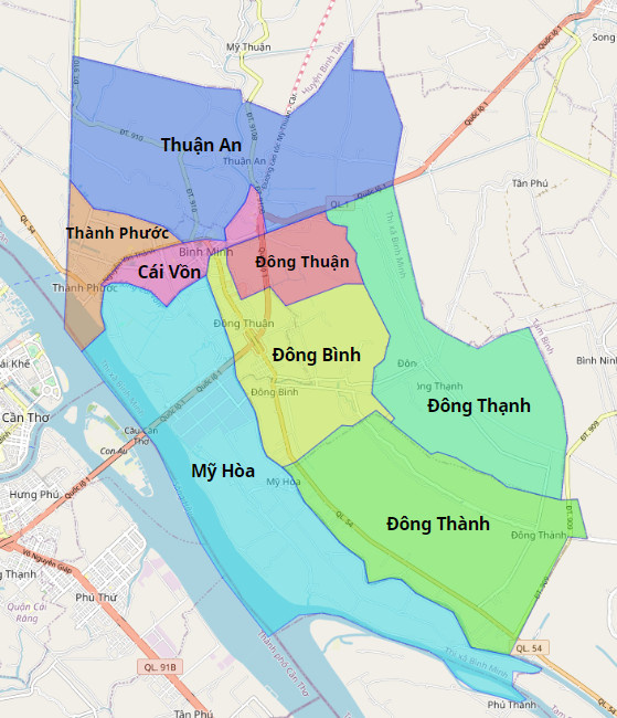 Bản đồ hành chính thị xã Bình Minh