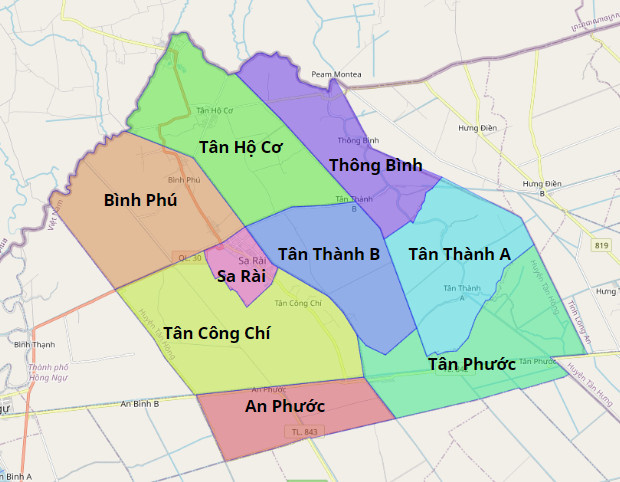 Bản đồ hành chính huyện Tân Hồng