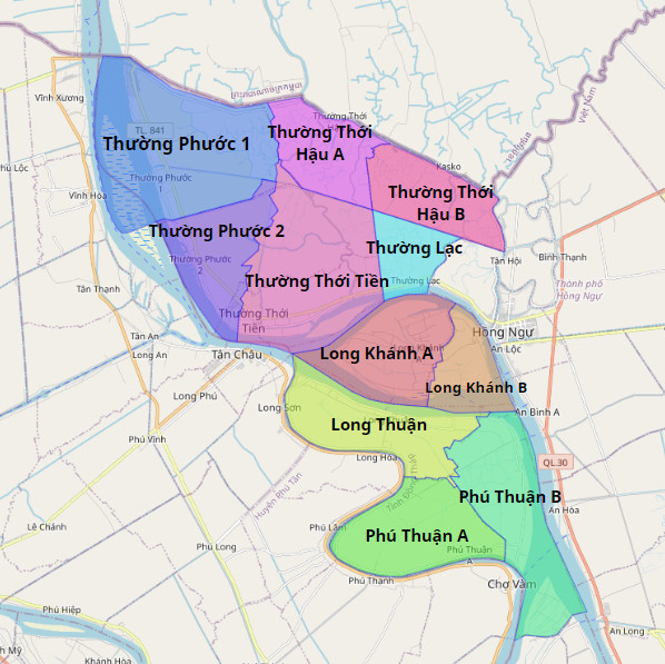 Bản đồ hành chính huyện Hồng Ngự