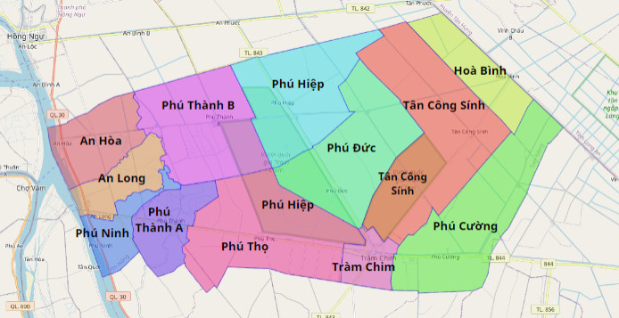 Bản đồ hành chính huyện Tam Nông