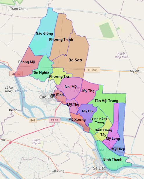 Bản đồ hành chính huyện Cao Lãnh