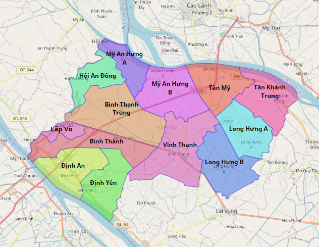 Bản đồ hành chính huyện Lấp Vò