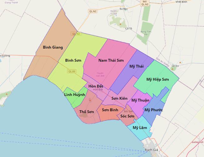 Bản đồ hành chính huyện Hòn Đất