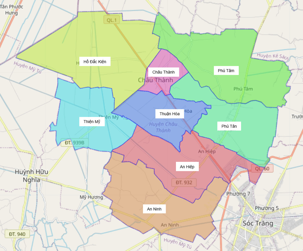 Bản đồ hành chính huyện Châu Thành tỉnh Sóc Trăng
