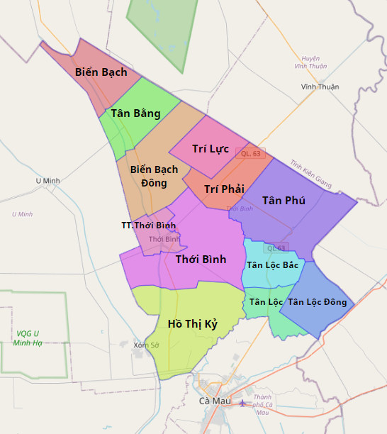 Bản đồ hành chính huyện Thới Bình 