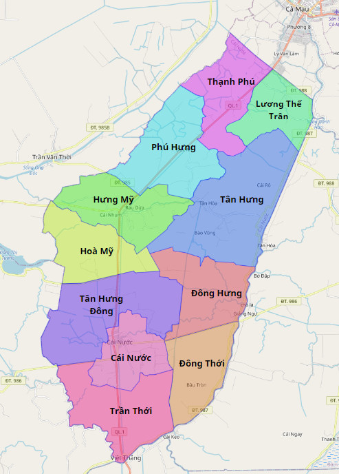Bản đồ hành chính huyện Cái Nước 