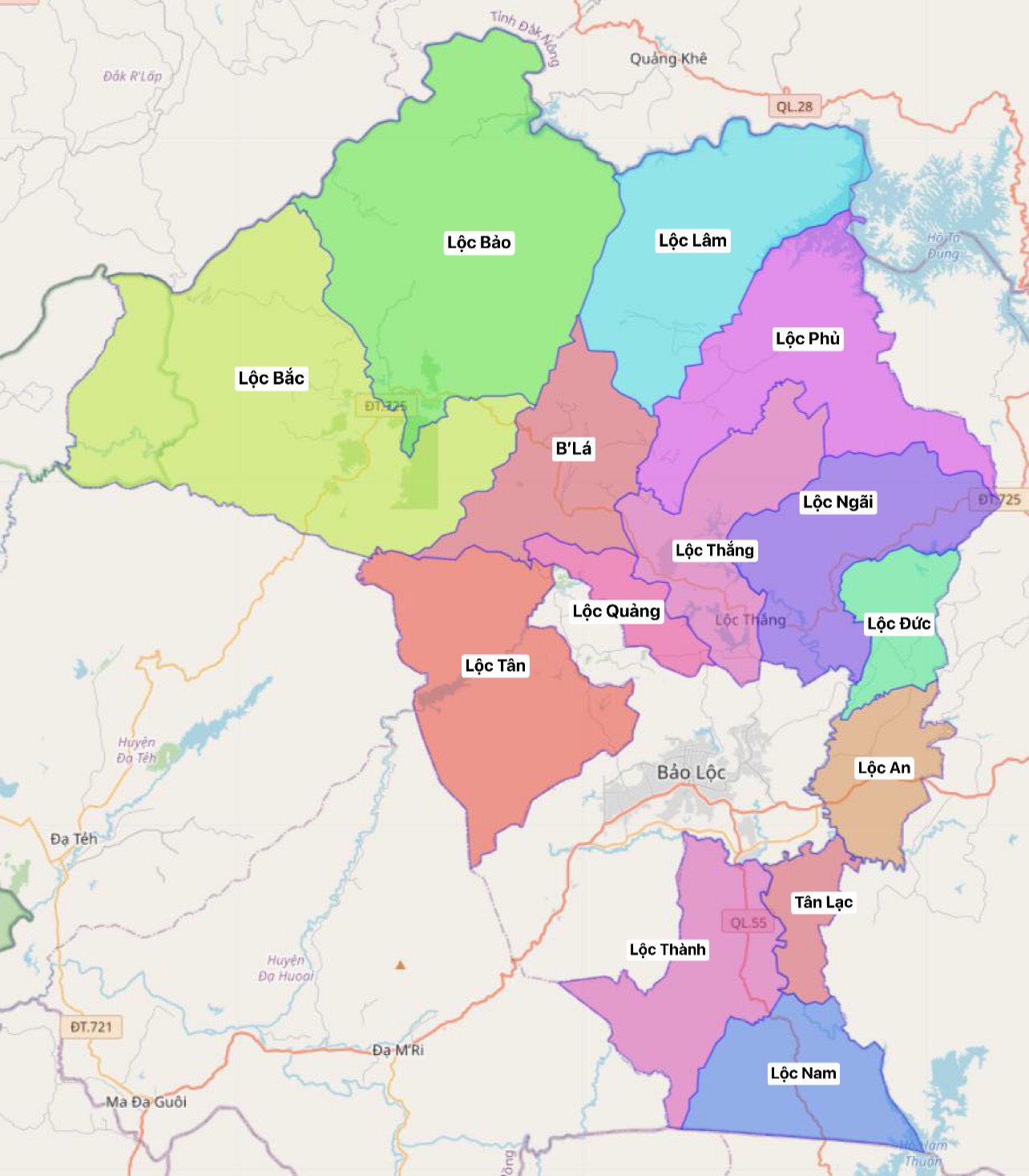 Bản đồ hành chính huyện Bảo Lâm