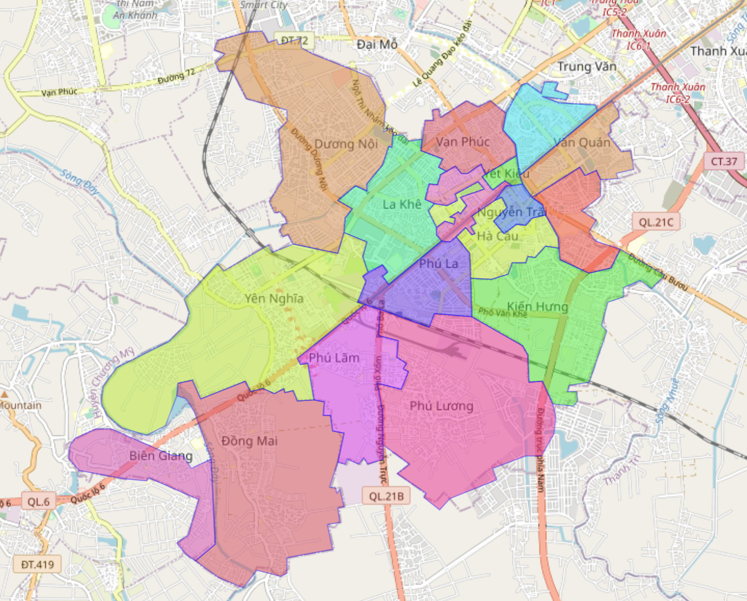 Bản đồ hành chính quận Hà Đông