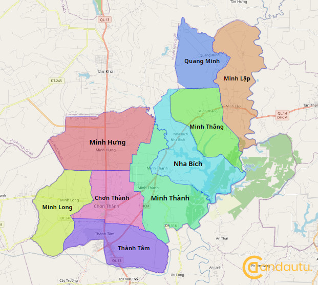 Bản đồ Huyện Chơn Thành năm 2024 sẽ cho bạn cái nhìn toàn cảnh về quy hoạch phát triển kinh tế và đô thị hiện đại của khu vực. Đừng bỏ lỡ cơ hội xem hình ảnh các khu vực phổ biến tại đây.